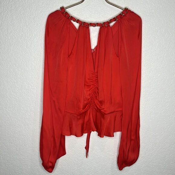 NWT Veronica Beard Yulita Cut-Out Silk-Blend Top Watermelon Size 6 - Picture 2 of 15